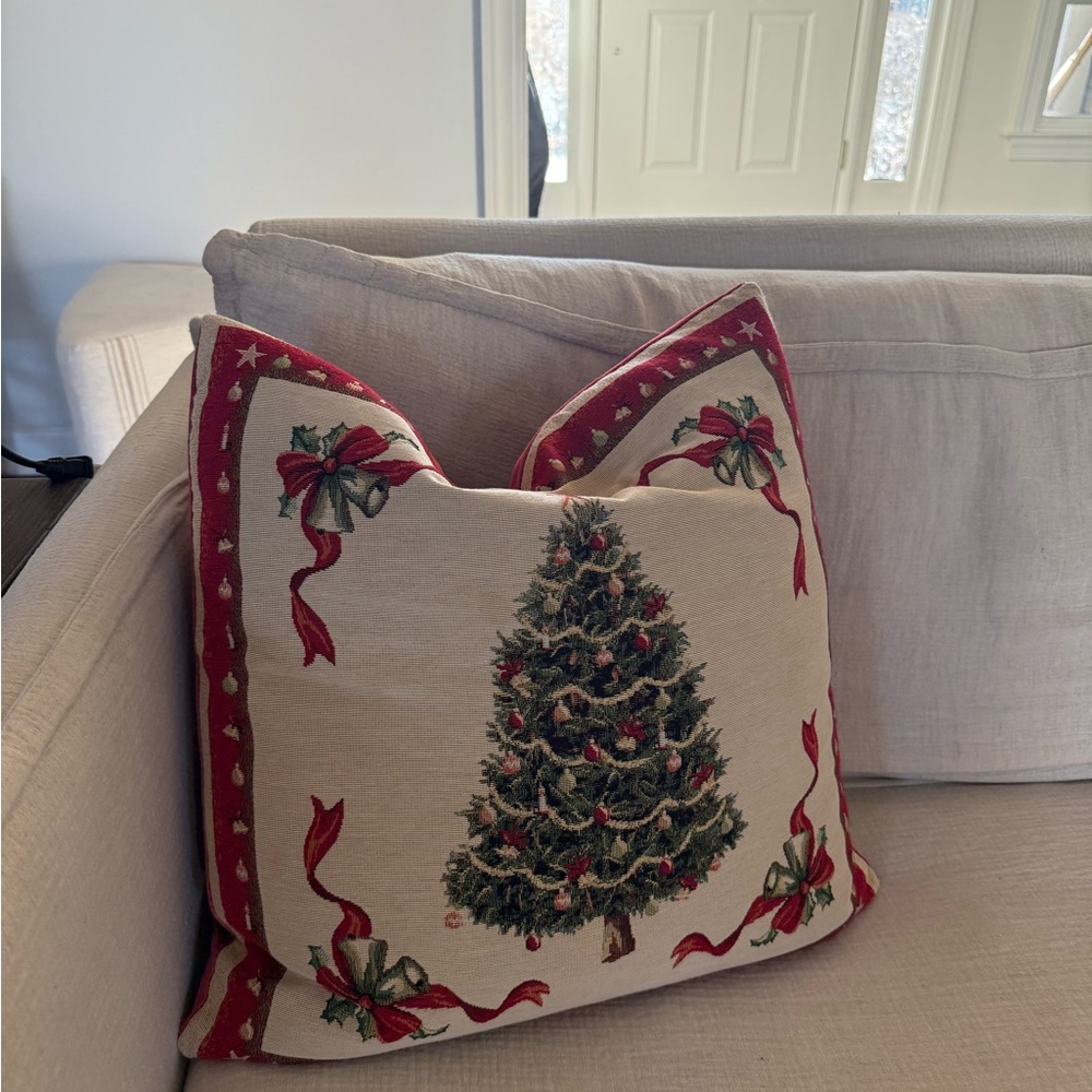Festive Christmas Tree Pillow with Red Accents Viral Vintage TJ Maxx